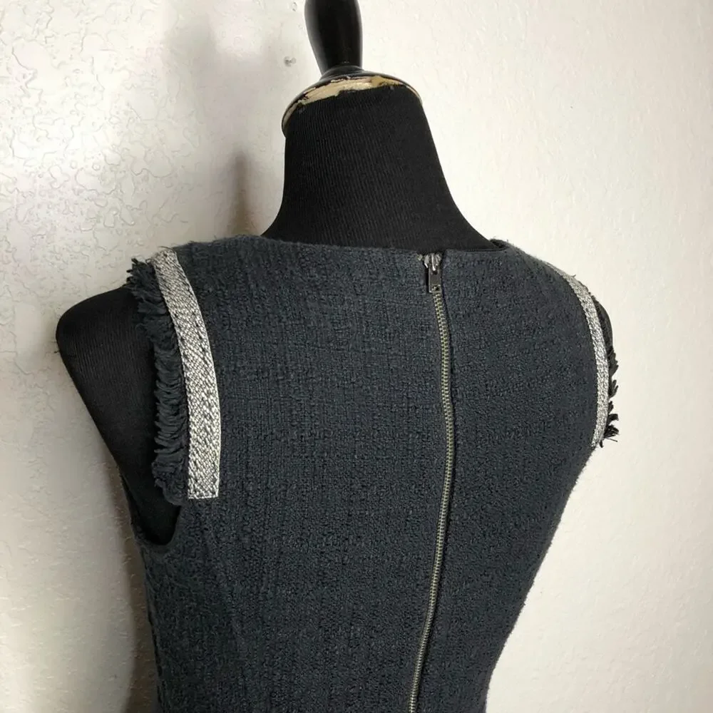 J Crew black fringe trim bouchle knit sleeveless sheath dress size 6